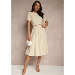 Sukienka beżowa Renee rozkloszowana casual  - zdjęcie produktu