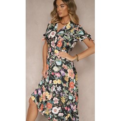 Sukienka Renee z dekoltem w serek na uczelnię w kwiaty rozkloszowana wielokolorowa maxi  - zdjęcie produktu