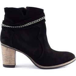 Botki czarne Buty Olivier z nubuku na obcasie eleganckie na zamek  - zdjęcie produktu