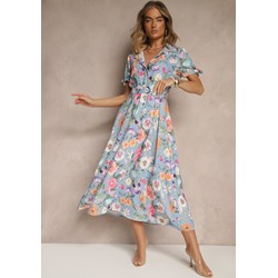 Renee sukienka rozkloszowana casual wielokolorowa z krótkim rękawem na uczelnię maxi  - zdjęcie produktu