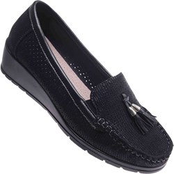 Mokasyny czarne w stylu boho bez zapięcia  - zdjęcie produktu