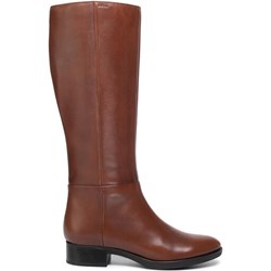 Kozaki damskie Geox brązowe gładkie płaskie eleganckie z zamkiem  - zdjęcie produktu