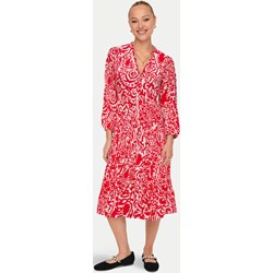 Sukienka ONLY z długim rękawem czerwona na uczelnię midi w kwiaty  - zdjęcie produktu