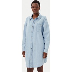 Sukienka Calvin Klein niebieska mini koszulowa z kołnierzykiem na uczelnię z długimi rękawami  - zdjęcie produktu