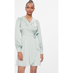 Sukienka zielona Vila w serek z długim rękawem kopertowa  - zdjęcie produktu