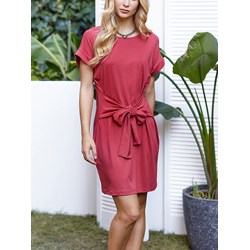 Sukienka czerwona La Angels z okrągłym dekoltem casualowa mini  - zdjęcie produktu