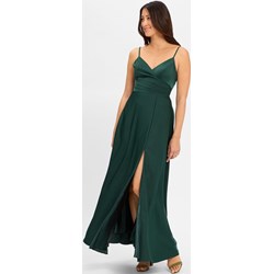 Zielona sukienka Laona elegancka maxi satynowa na ramiączkach na wieczór  - zdjęcie produktu