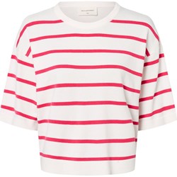 Sweter damski biały z okrągłym dekoltem  - zdjęcie produktu