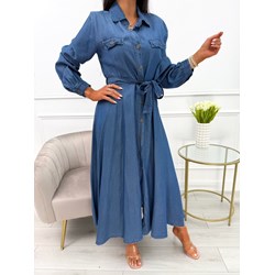 Modnakiecka.pl sukienka z długimi rękawami niebieska z paskiem  - zdjęcie produktu