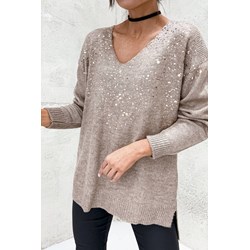 Sweter damski brązowy Olika w serek  - zdjęcie produktu