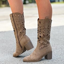 Kozaki damskie Daszyński eleganckie z cholewką przed kolano z zamkiem  - zdjęcie produktu