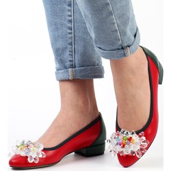 Balerinki czerwone Suzana casual skórzane płaskie  - zdjęcie produktu