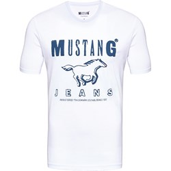 T-shirt męski Mustang z krótkimi rękawami biały z nadrukami  - zdjęcie produktu