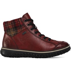 Botki Rieker czerwone casual sznurowane płaskie  - zdjęcie produktu