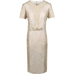 Sukienka beżowa Fokus z dekoltem w serek midi  - zdjęcie produktu