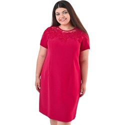 Sukienka Fokus z krótkim rękawem elegancka midi z okrągłym dekoltem tkaninowa  - zdjęcie produktu