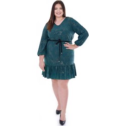 Zielona sukienka Fokus mini z dekoltem w literę v prosta z długim rękawem  - zdjęcie produktu