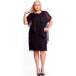 Sukienka czarna Fokus midi z krótkim rękawem dla puszystych z okrągłym dekoltem  - zdjęcie produktu