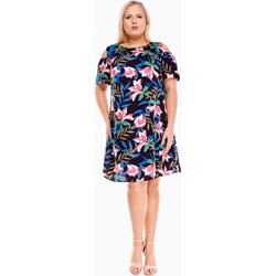 Sukienka Fokus wielokolorowa mini z krótkimi rękawami z okrągłym dekoltem  - zdjęcie produktu