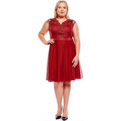 Sukienka czerwona Fokus elegancka z krótkimi rękawami na randkę  - zdjęcie produktu