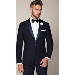 Marynarka męska Lancerto z tkaniny elegancka granatowa gładka  - zdjęcie produktu