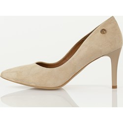 Czółenka Prestige bez zapięcia na szpilce ze skóry eleganckie w noskiem w szpic beżowe na wysokim obcasie  - zdjęcie produktu