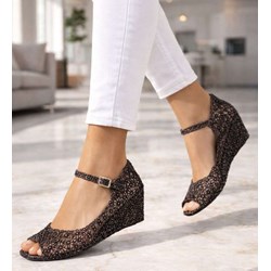 Sandały damskie na koturnie z gumy z klamrą casual  - zdjęcie produktu