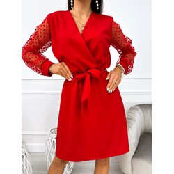 Sukienka Modnakiecka.pl na wesele midi z długim rękawem w serek  - zdjęcie produktu