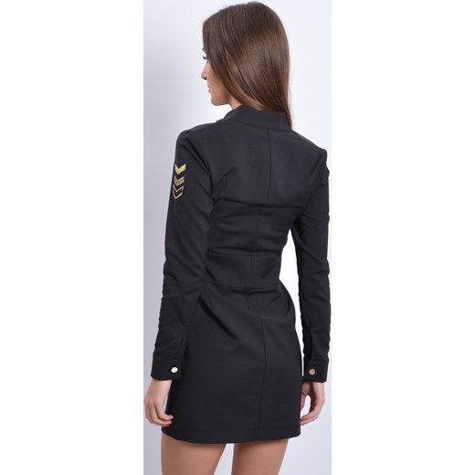 Sukienka w militarnym stylu złote guziki czarna cocomoda-pl czarny mini
