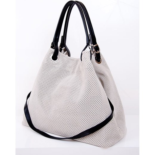 Torebka Skórzana Ażurowa Z Odpinanym Paskiem Vp280317 Cream Szary Torebka Skórzana Ażurowa Z Odpinanym Paskiem Vp280317 Cream Szary Vera Bags Duże Torebki Verabags