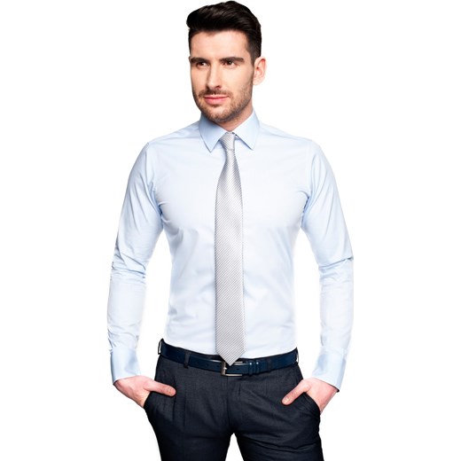 koszula bexley 2551 długi rękaw slim fit niebieski bialy Najlepsza sprzedaż włoskie koszule męskie moda z długim