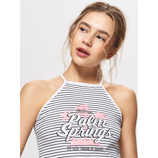 Cropp - Top z dekoltem halter Biały bezowy - Domodi.pl