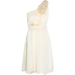 Sukienka Fokus beżowa z asymetrycznym dekoltem  - zdjęcie produktu