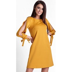 Ivon sukienka z okrągłym dekoltem mini na urodziny żółta tkaninowa  - zdjęcie produktu