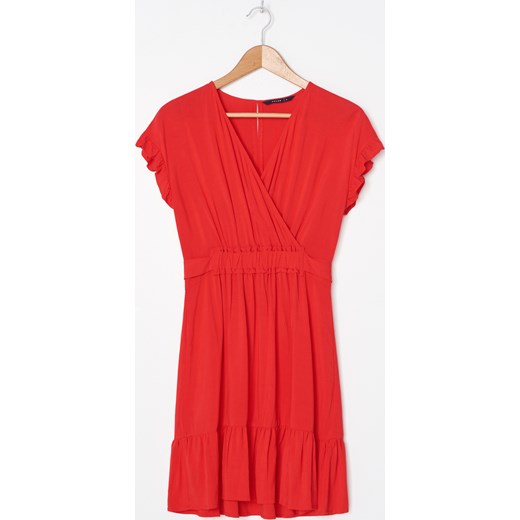 House - Kopertowa sukienka z falbanką Czerwony