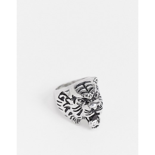 Topshop – Pierścionek w kolorze srebra z głową tygrysa-Srebrny Topshop M/L Asos Poland