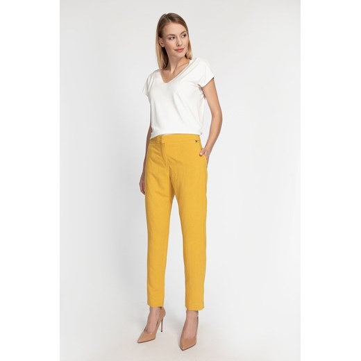 Spodnie z dodatkiem lnu w kolorze żółtym Cotton Club 36/164 Cotton Club