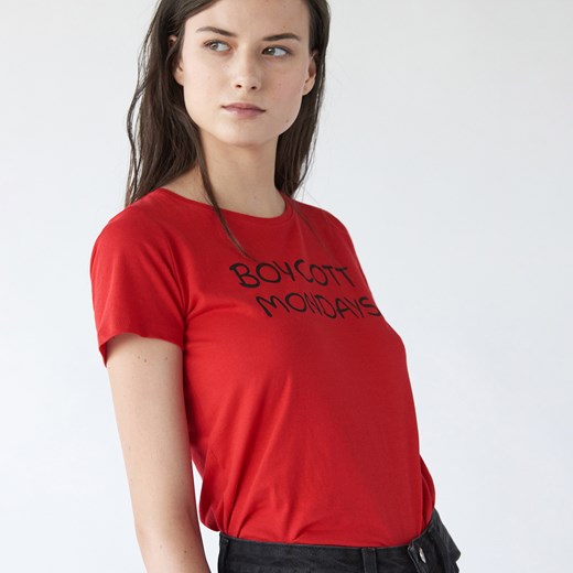 Sinsay - Koszulka z napisem - Czerwony Sinsay XS Sinsay