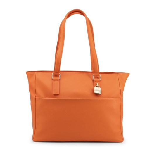 Shopper bag pomarańczowy Valentino By Mario na ramię bez dodatków 