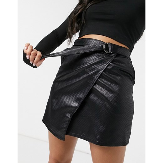 ASOS DESIGN – Czarna pikowana spódnica mini z ozdobną klamrą z imitacji skóry-Czarny 42 Asos Poland