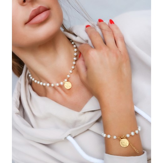 Komplet biżuterii różaniec perły naturalne słodkowodne z ozdobną monetą- srebro 925 pozłacane  S Coccola S coccola.pl