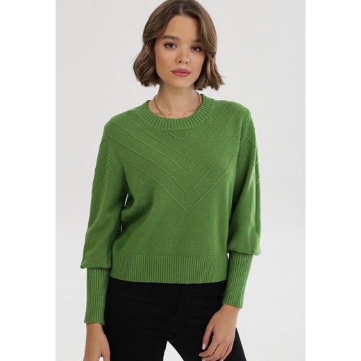 Zielony Sweter Zaurg L/XL okazja Born2be Odzież