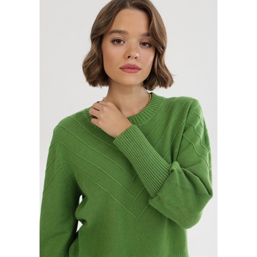 Zielony Sweter Zaurg L/XL promocja Born2be Odzież