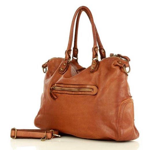 Elena MARCO MAZZINI Włoska torebka skórzany shopper bag vintage leather brąz karmel Merg one size merg.pl okazja