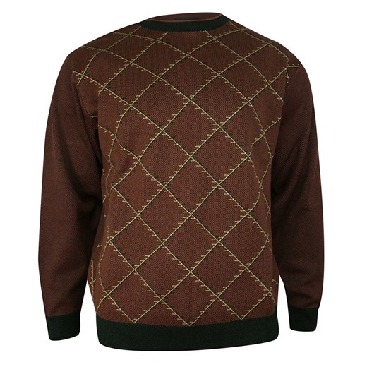 Sweter Brązowy, w Kratkę Okrągły Dekolt (U-neck), Męski - MAX SHELDON SWKNGS67007brazowy ze sklepu JegoSzafa.pl w kategorii Swetry męskie - zdjęcie 100299052