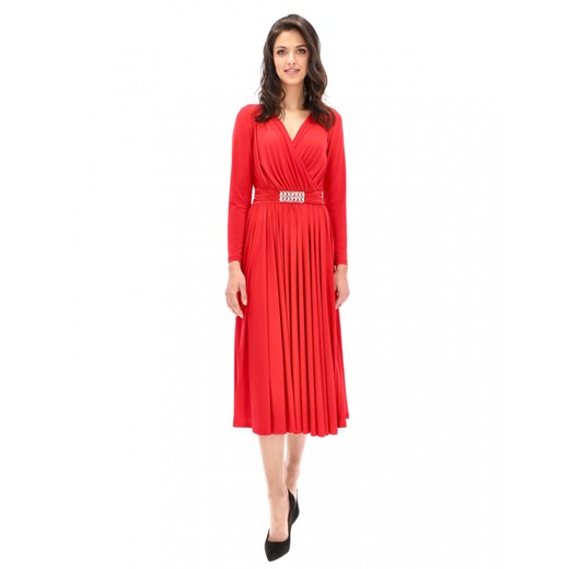 Elegancka czerwona sukienka z ozdobną klamrą L'AF CINTY 36 Eye For Fashion