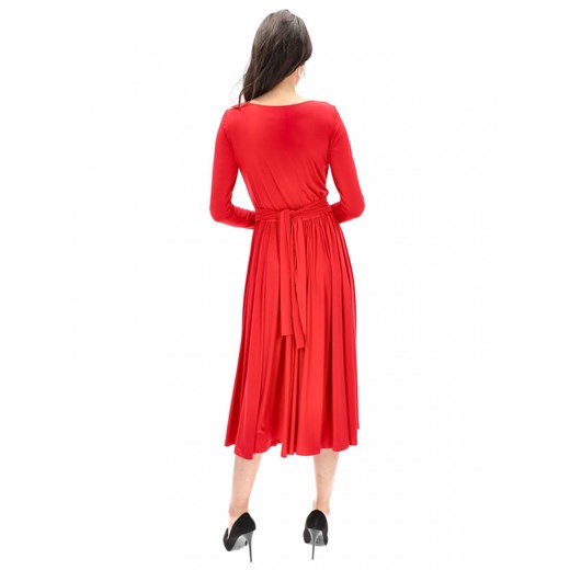Elegancka czerwona sukienka z ozdobną klamrą L'AF CINTY 46 Eye For Fashion