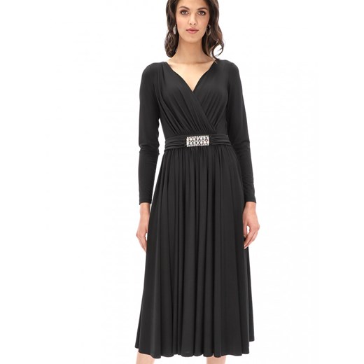 Elegancka czarna sukienka z ozdobną klamrą L'AF CINTY 40 promocyjna cena Eye For Fashion