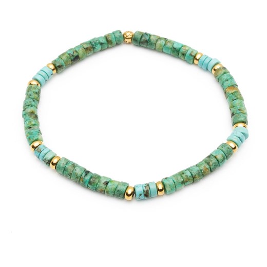 Men's Wristband with African Turquoise and Bali Turquoise Heishi Beads and Gold Nialaya 18 cm showroom.pl