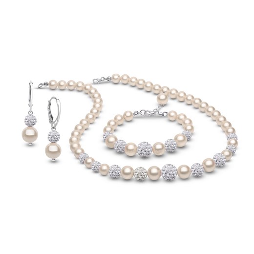 Komplet biżuterii perły, kryształy oraz srebro 925 okazyjna cena coccola.pl